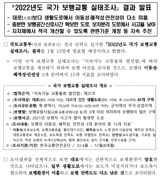 2022년도 국가 보행교통 실태조사 결과 발표_국토교통부