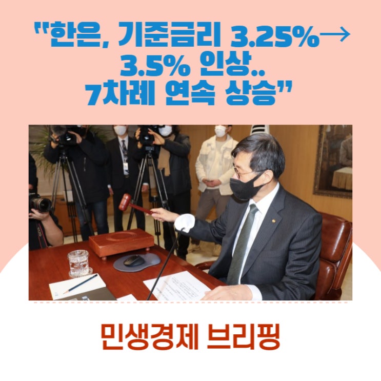  “한은, 기준금리 3.25%→3.5% 인상..7차례 연속 상승”  [민생경제 브리핑]