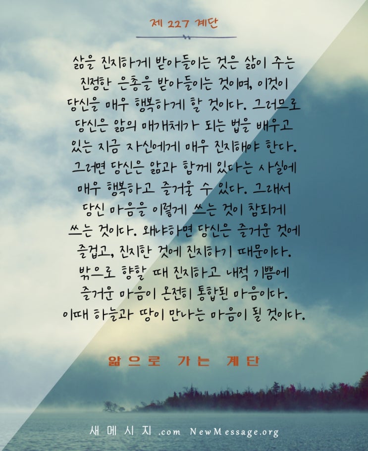 제 225 계단 : 나는 오늘 진지할 것이고, 동시에 즐거울 것이다 Today I will be serious and lighthearted all at once 제 225 계단 : 나는 오늘 진지할 것이고, 동시에 즐거울 것이다 Today I will be serious and lighthearted all at once
