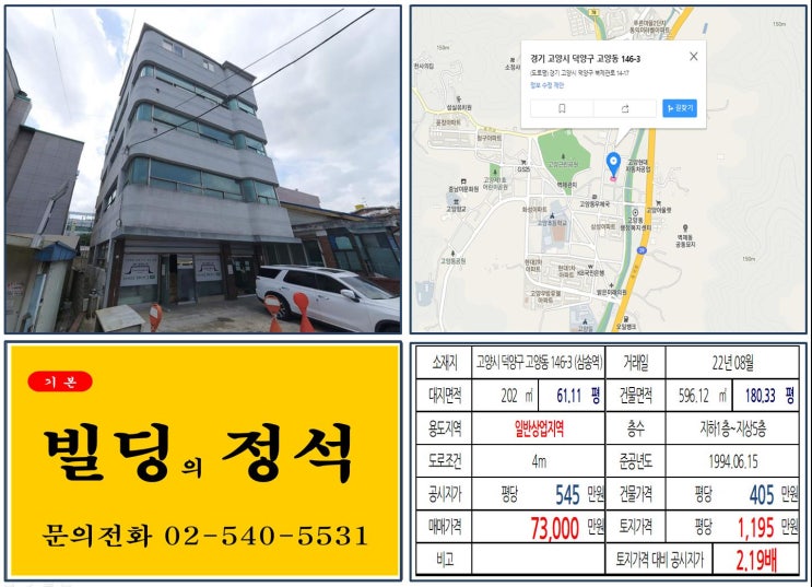 [고양시 덕양구 7억 꼬마빌딩 실거래가 조회] 고양동 146-3 (삼송역) 7억 3,000만 원, 평당 1,195만 원 매매되었습니다. 중부대학교, 서서울CC, 올림픽CC