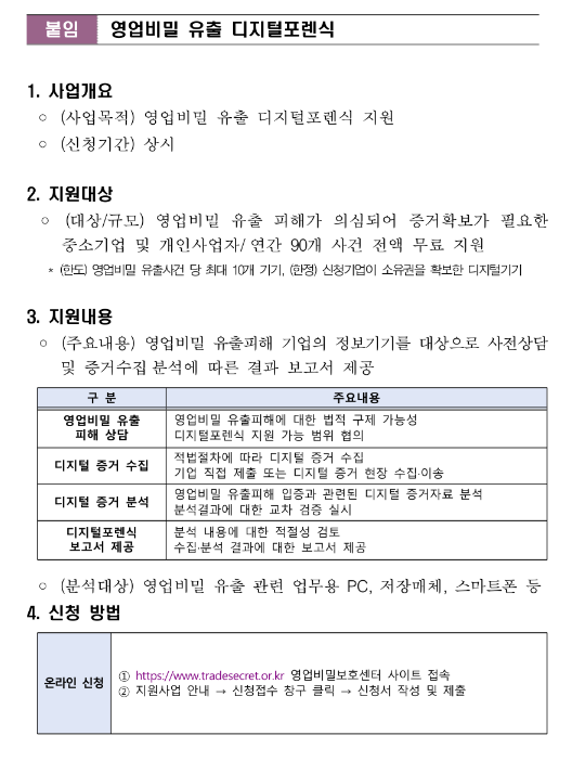 2023년 영업비밀보호센터 영업비밀 유출 디지털포렌식 지원사업 모집 공고 2023년 영업비밀보호센터 영업비밀 유출 디지털포렌식 지원사업 모집 공고