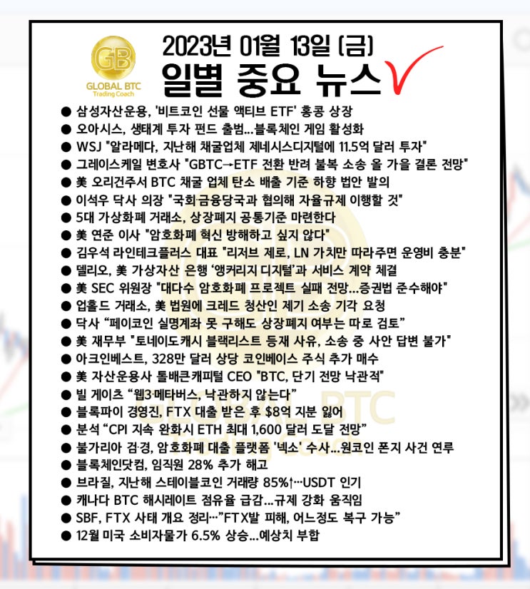  2023년 01월 13일 (금) 일별 중요 뉴스