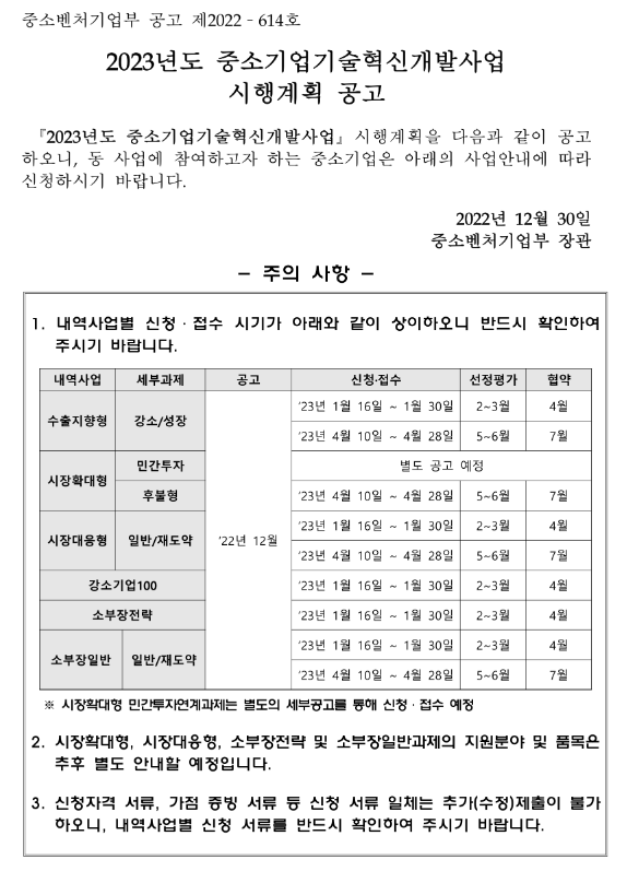 2023년도 중소기업기술혁신개발사업 '시장대응형' 상반기 시행계획 공고 2023년도 중소기업기술혁신개발사업 '시장대응형' 상반기 시행계획 공고