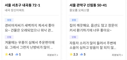  아파트,빌라,원룸,오피스텔 거주후기 확인하기(살아본 사람들의 집 리뷰,'집품')