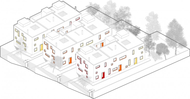컬러풀한 창의 조합과 보이드 공간의 특별함을 제공하는 큐브하우스