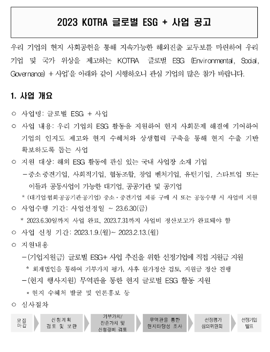2023년 KOTRA 글로벌 ESG+ 사업 공고 2023년 KOTRA 글로벌 ESG+ 사업 공고