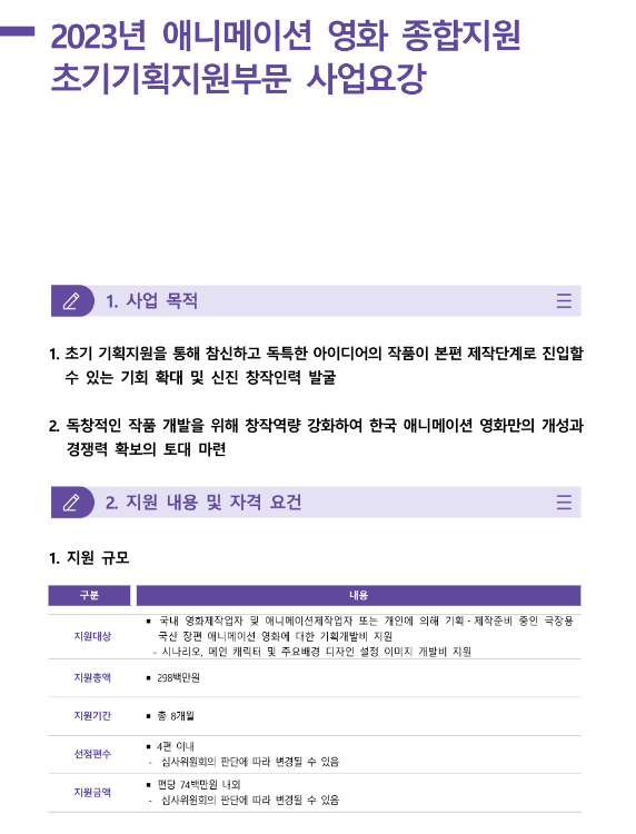 2023년 애니메이션 영화 종합지원 초기기획지원부문 사업 공고