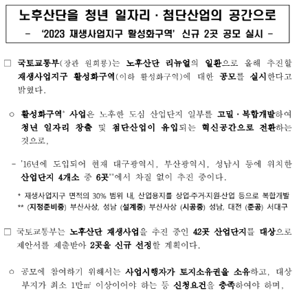 노후산단을 청년 일자리·첨단산업의 공간으로 노후산단을 청년 일자리·첨단산업의 공간으로