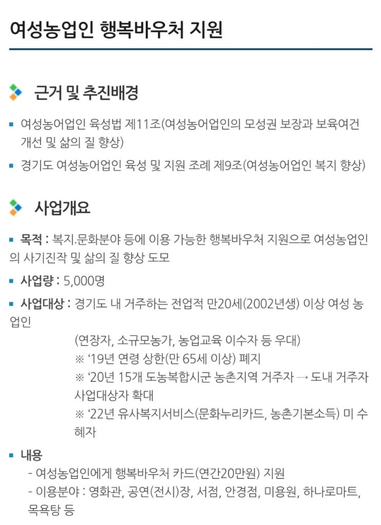  2023년 경기도 여성농업인 행복바우처 신청기간