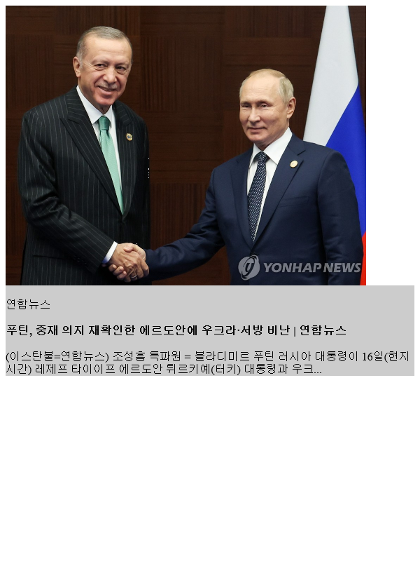 <b>푸틴</b>, <b>중재</b> 의지 재확인한 에르도안에 우크라·서방 비난