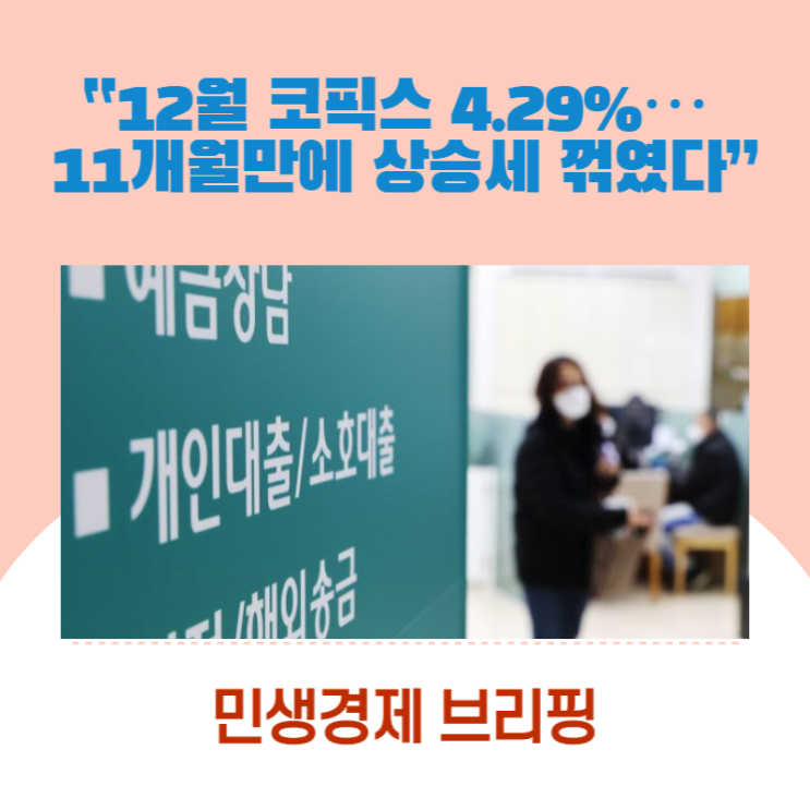  “12월 코픽스 4.29%… 11개월만에 상승세 꺾였다” [민생경제 브리핑]