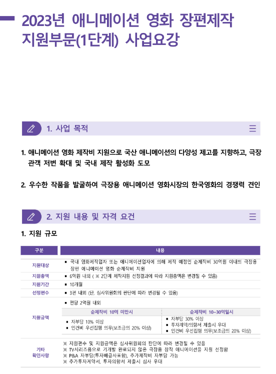 2023년 애니메이션 종합지원 장편제작지원부문(1단계) 사업 공고 2023년 애니메이션 종합지원 장편제작지원부문(1단계) 사업 공고