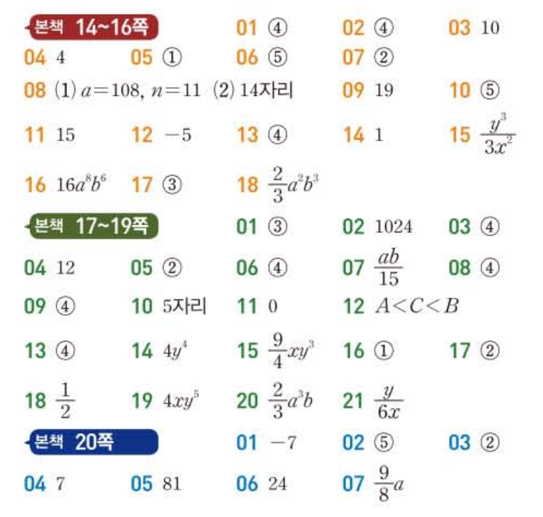 일품 중등 수학2(상) 중2-1 빠른 답지 : 네이버 블로그