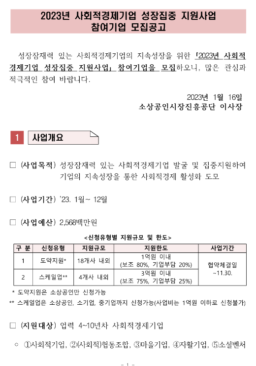 2023년 사회적경제기업 성장집중 지원사업 참여기업 모집 공고 2023년 사회적경제기업 성장집중 지원사업 참여기업 모집 공고