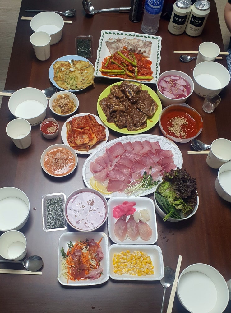  방어회 LA갈비 편육 그리고 족발 원소주 친구네 집들이