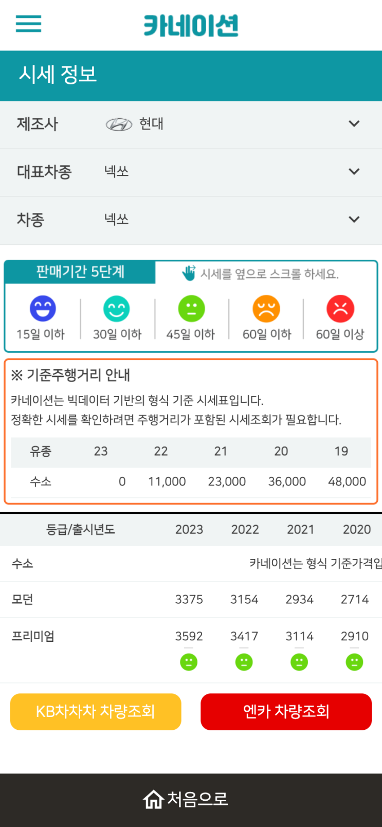 하우머치카 2023년 1월 넥쏘 중고차시세.가격표