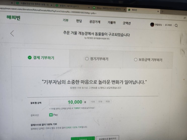 유기견 봉사 활동 2023년 첫 후원 해피빈 콩 기부하기