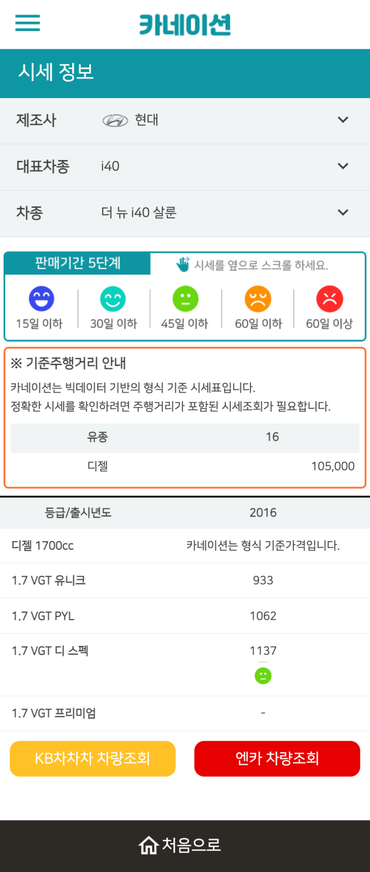 하우머치카 2023년 1월 더 뉴 i40 살룬 중고차시세.가격표