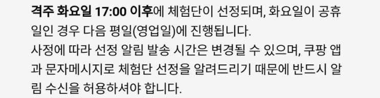  쿠팡체험단이 선정되는 화요일이 공휴일인 경우