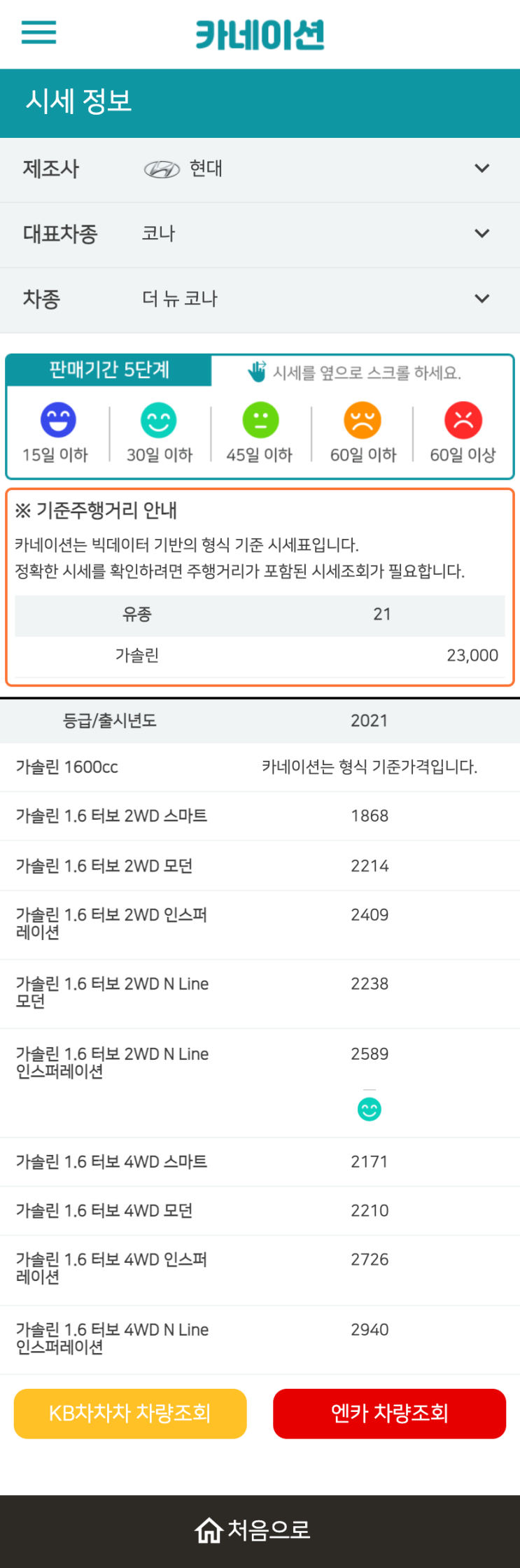 하우머치카 2023년 1월 더 뉴 코나 중고차시세.가격표 하우머치카 2023년 1월 더 뉴 코나 중고차시세.가격표