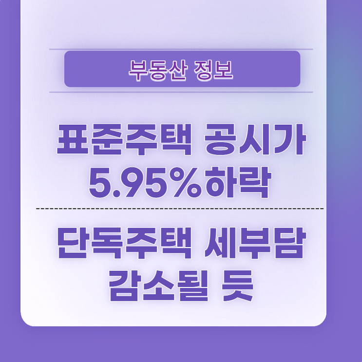  표준주택 공시가 5.95%하락, 단독주택 세부담 감소될 듯...