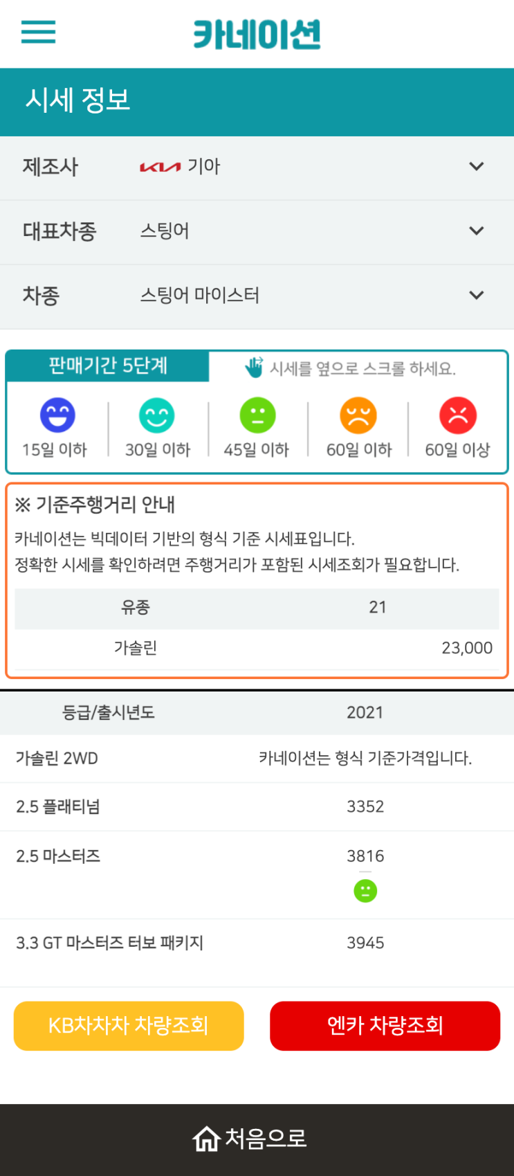 하우머치카 2023년 1월 스팅어 마이스터 중고차시세.가격표 하우머치카 2023년 1월 스팅어 마이스터 중고차시세.가격표