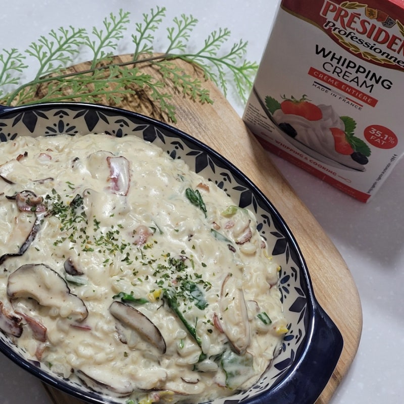 프레지덩 휘핑크림 넣어 더 맛있는 베이컨크림리조또, 초간단 요리