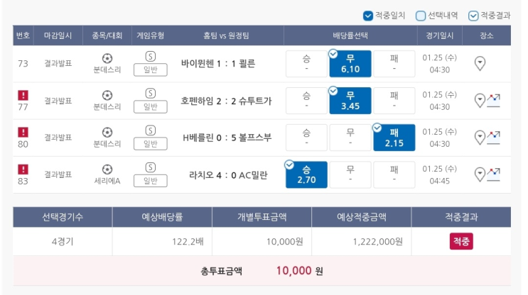  1월24일 프로토 토토 승부식 11회차 적중 기록용