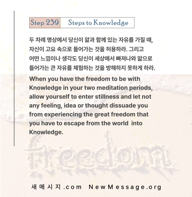 제 239 계단: 자유는 오늘 나의 것이다 Freedom is mine today. 제 239 계단: 자유는 오늘 나의 것이다 Freedom is mine today.