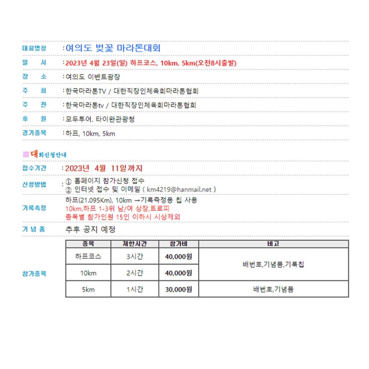  윤중로 벚꽃길 여의도벚꽂마라톤