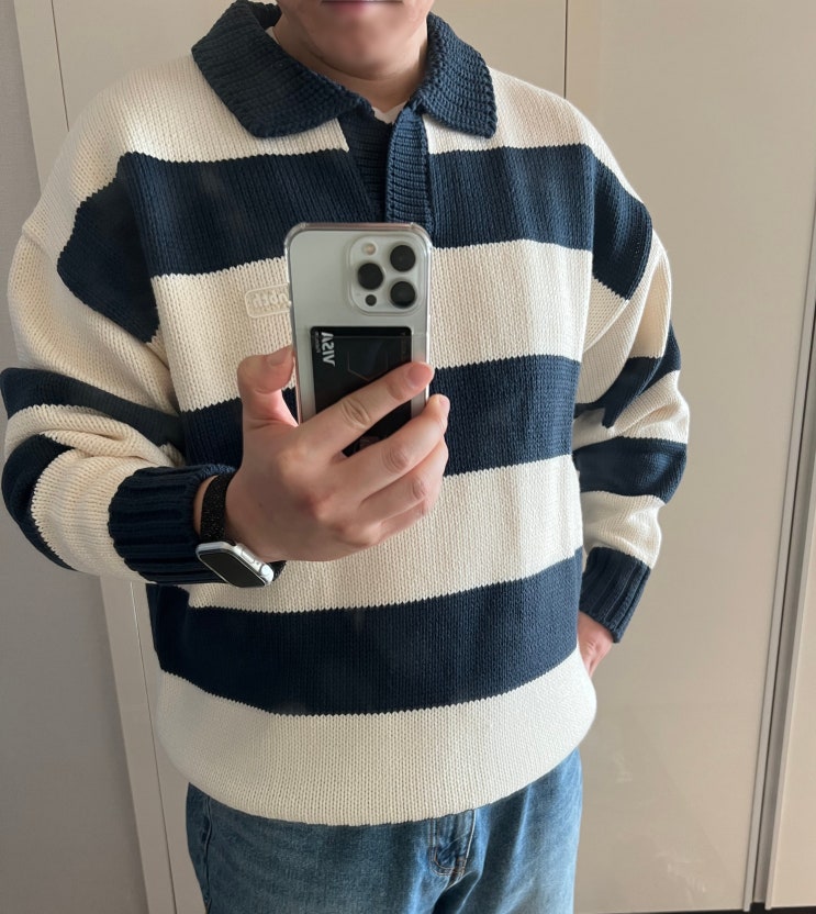  메인 부스 Traveler Oversized Sweater 네이비 컬러 리뷰 - 오버핏 니트 (MB21F2KNU09NV)