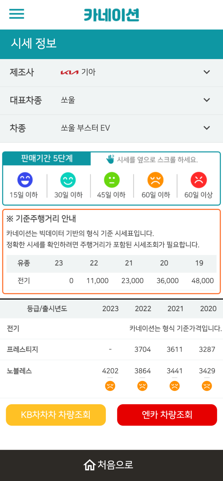 하우머치카 2023년 1월 쏘울 부스터 EV 중고차시세.가격표