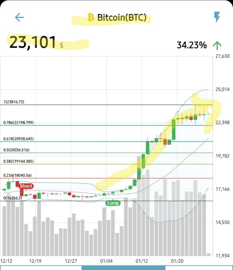 비트코인 시세 23k 돌파! 빅반등장 펼쳐지나! 새해들어 4주간 40% 상승! 알트는 더 미쳤고 