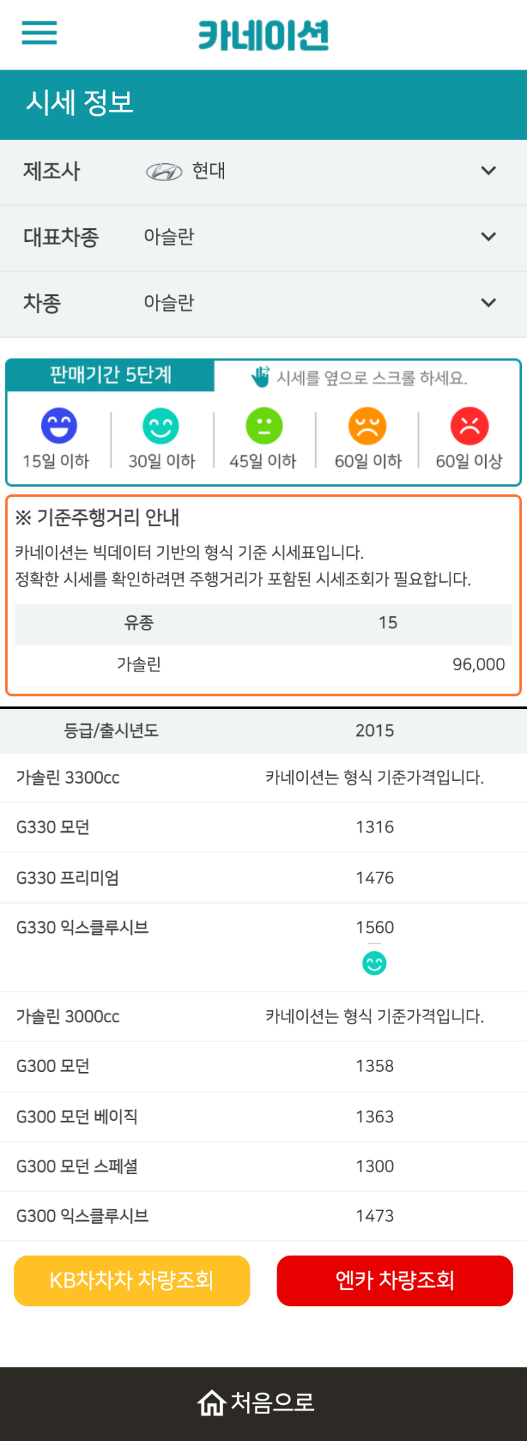 하우머치카 2023년 1월 아슬란 중고차시세.가격표