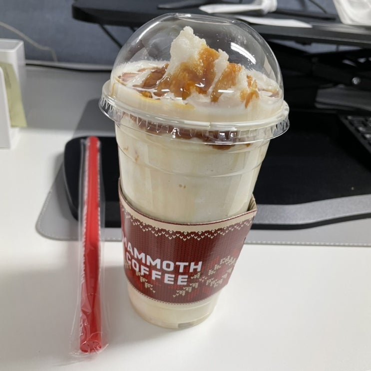  맘모스인가 매머드 카페에서 솔티카라멜 먹었어요
