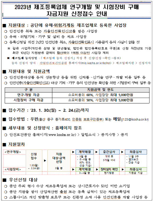 유해위험기계 제조업 안전연구개발 지원 및 위험성평가 적용 계획 안내합니다 유해위험기계 제조업 안전연구개발 지원 및 위험성평가 적용 계획 안내합니다