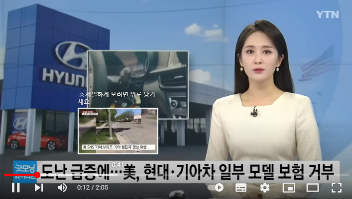 美 기아·현대차 절도 기승에 보험 가입 거부 "손실액 감당 안 돼"[YTN]