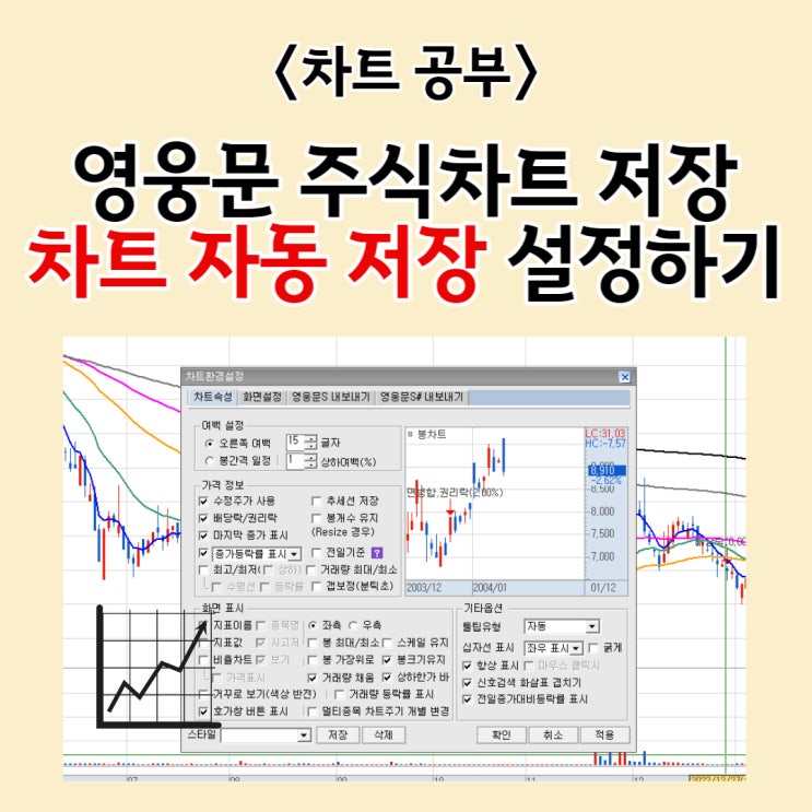  <키움증권 영웅문> 차트 기록 자동저장하는 방법 (원, 사각형, 추세선 등 차트자동저장 설정하기)