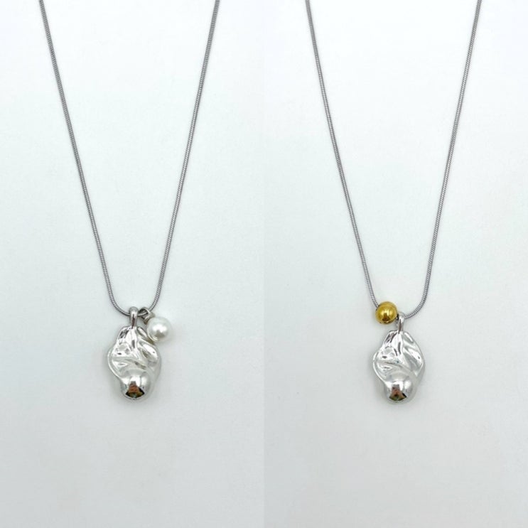  영롱 그 잡채! 써지컬스틸 스네이크 뱀줄 조개 진주 오브 미니 볼 레이어드 목걸이