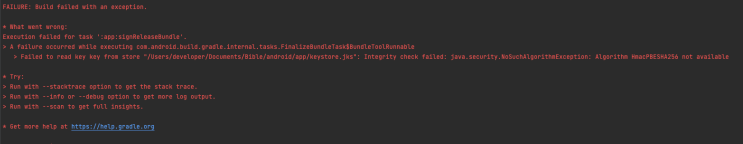  Integrity check failed: java.security.NoSuchAlgorithmException Error
