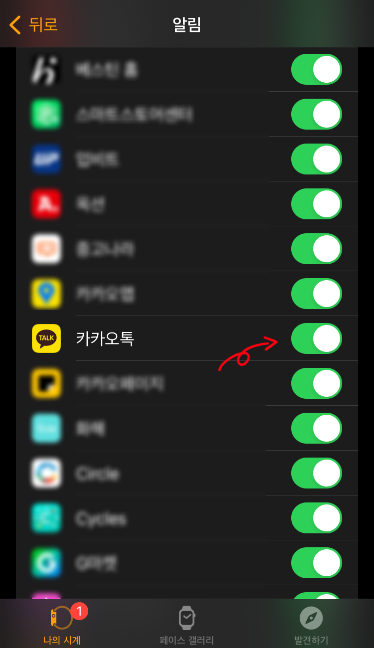 애플워치 카톡 알림 안옴 오류 6가지 해결책, 카카오톡 미리보기 진동 설정법 : 네이버 블로그