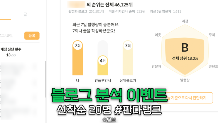  이웃 선착순 20명 블로그 빠르게 분석해드립니다