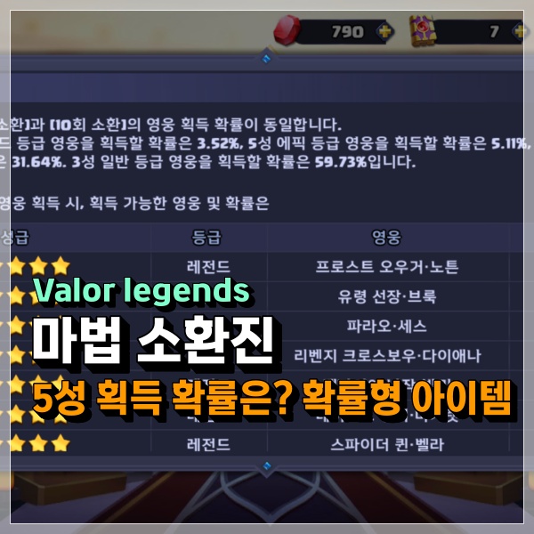 Valor legends 확률형 아이템! 5성 영웅 소환 마법진 젠장? 이제 적응할때도 된거 같은데