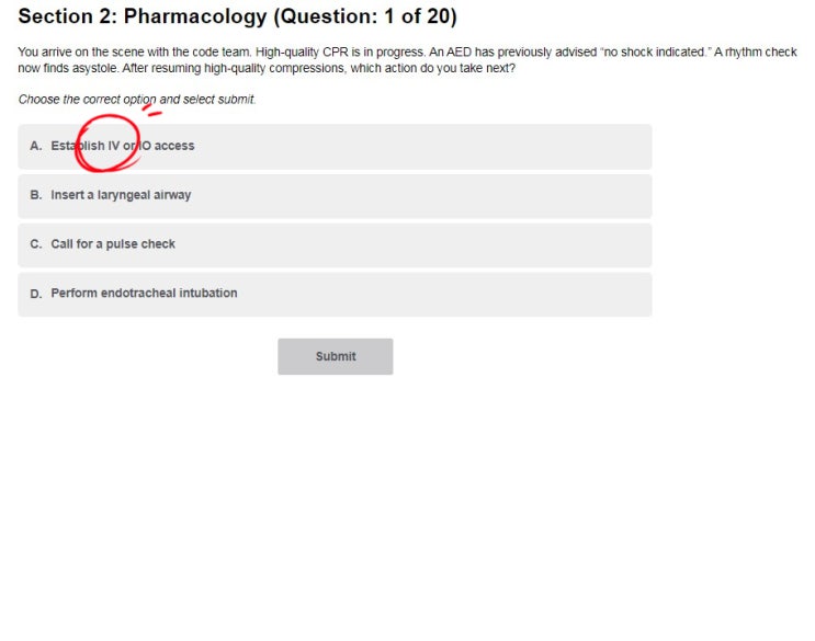  ACLS pretest 정답 (section 2)/2022년 기준