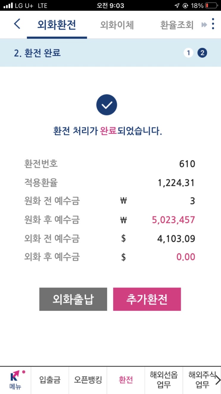  2023.02.03 (고시환율) 1224.31$ 에 환전...수익봤다고 착각했네요.