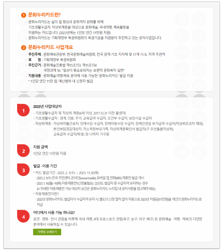  통합문화이용권(문화누리카드) 사용가능 오프라인 가맹점 안내(고성군)