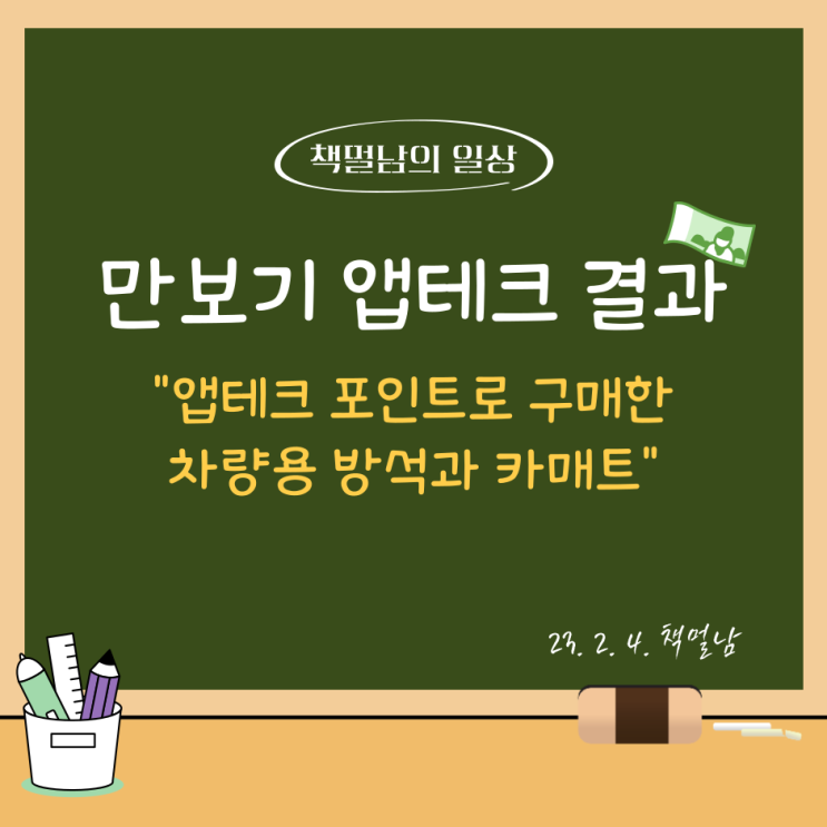 만보기 앱테크 결과, "앱테크 포인트로 구매한 차량용 방석과 카매트"
