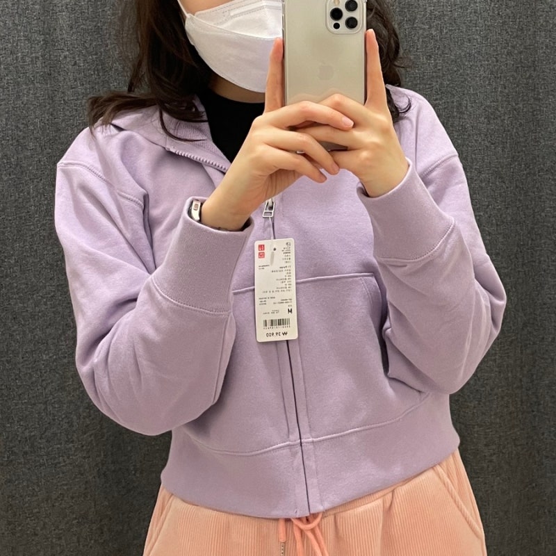 유니클로 후드집업 여자 사이즈 퍼플 꾸안꾸룩