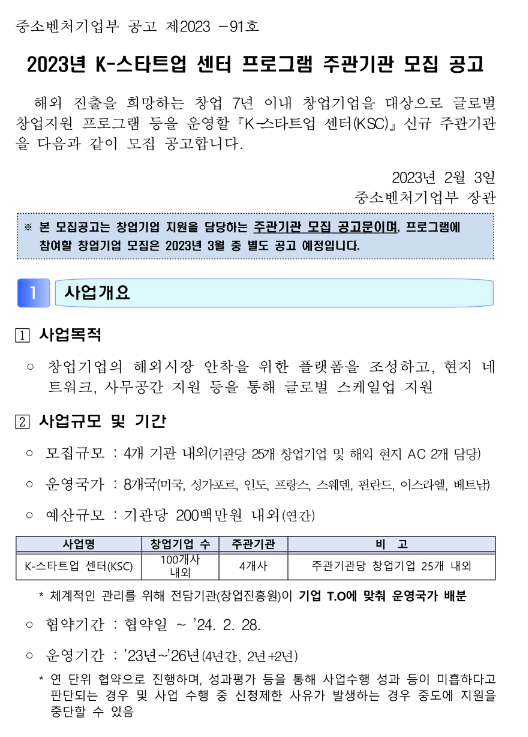 2023년 K-스타트업 센터 프로그램 주관기관 모집 공고 2023년 K-스타트업 센터 프로그램 주관기관 모집 공고