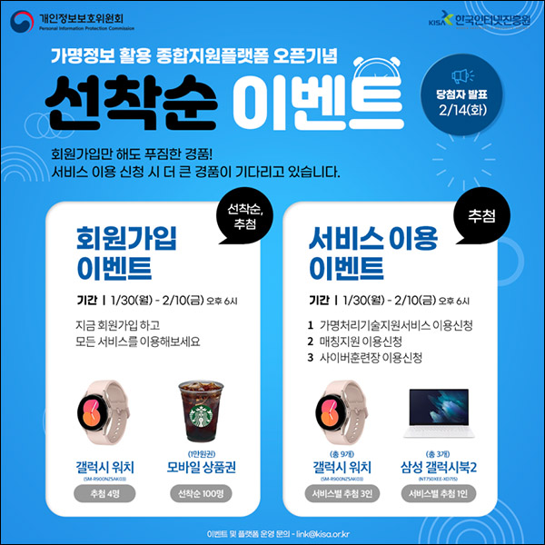 KISA 가명정보 활용 플랫폼 이벤트(스벅등 159명)선착 및 추첨 KISA 가명정보 활용 플랫폼 이벤트(스벅등 159명)선착 및 추첨